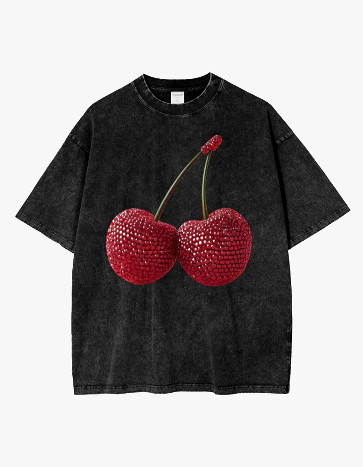 Cherry Baby Acid Wash Oversize Tee - Black
