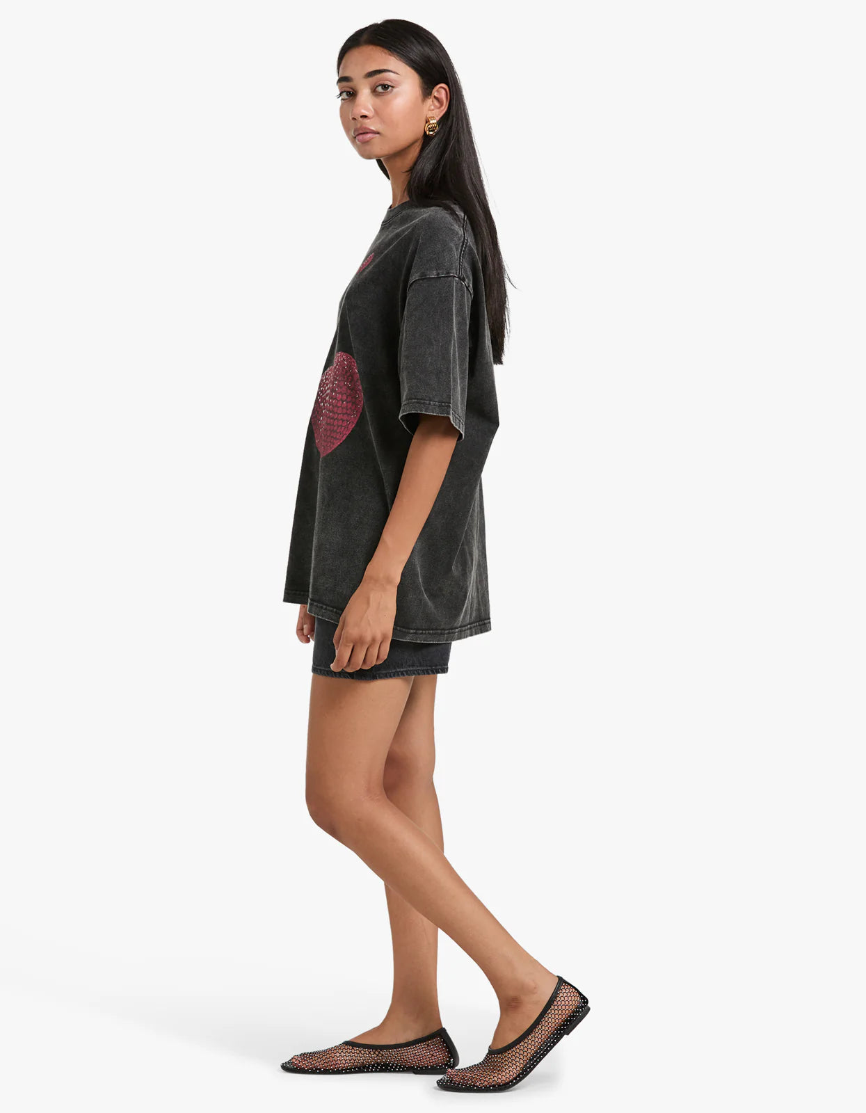 Cherry Baby Acid Wash Oversize Tee - Black