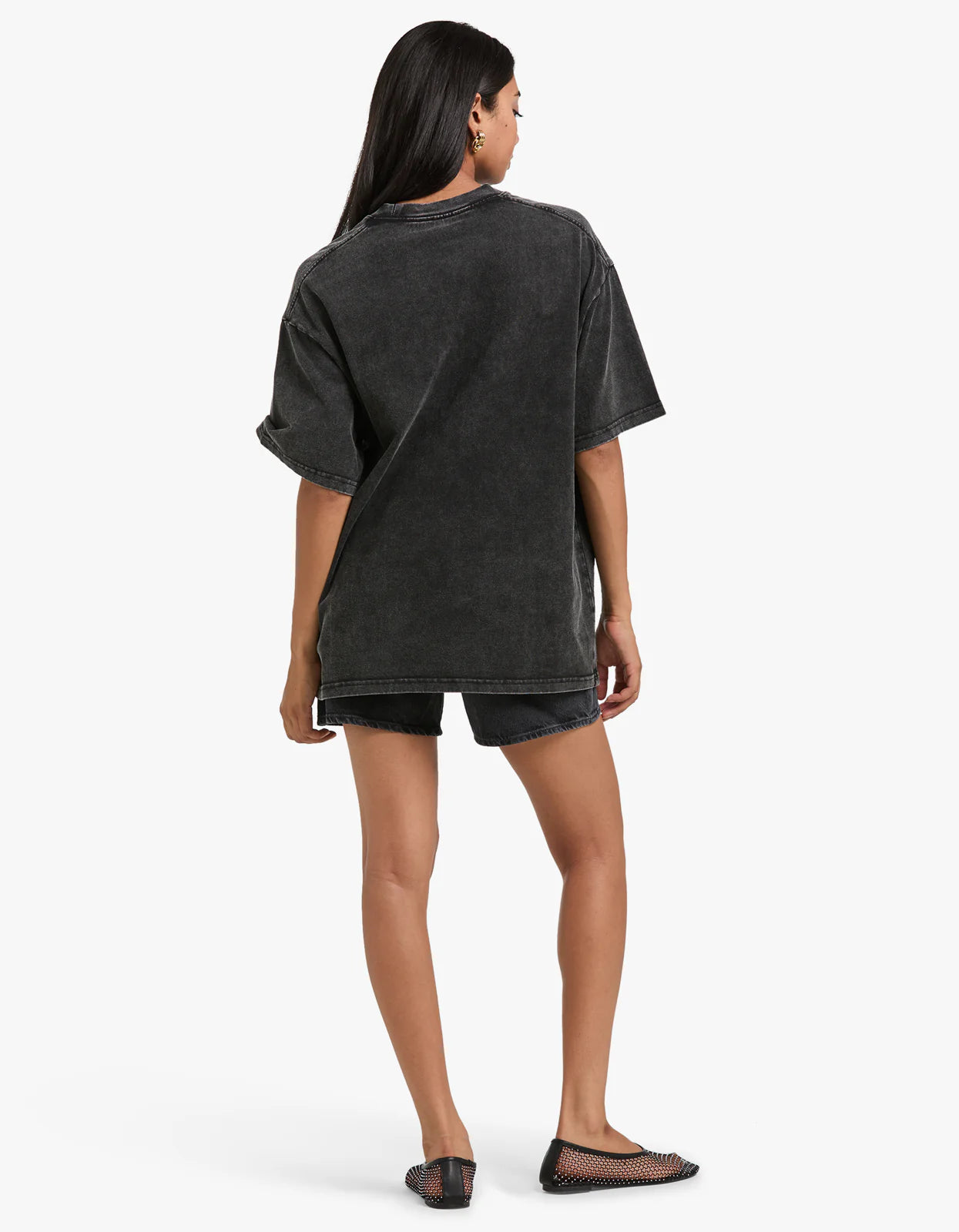 Cherry Baby Acid Wash Oversize Tee - Black