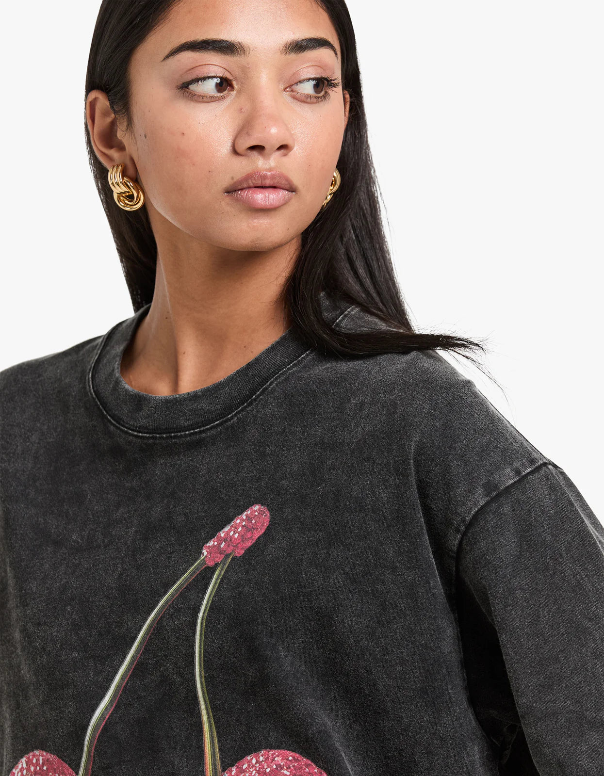 Cherry Baby Acid Wash Oversize Tee - Black