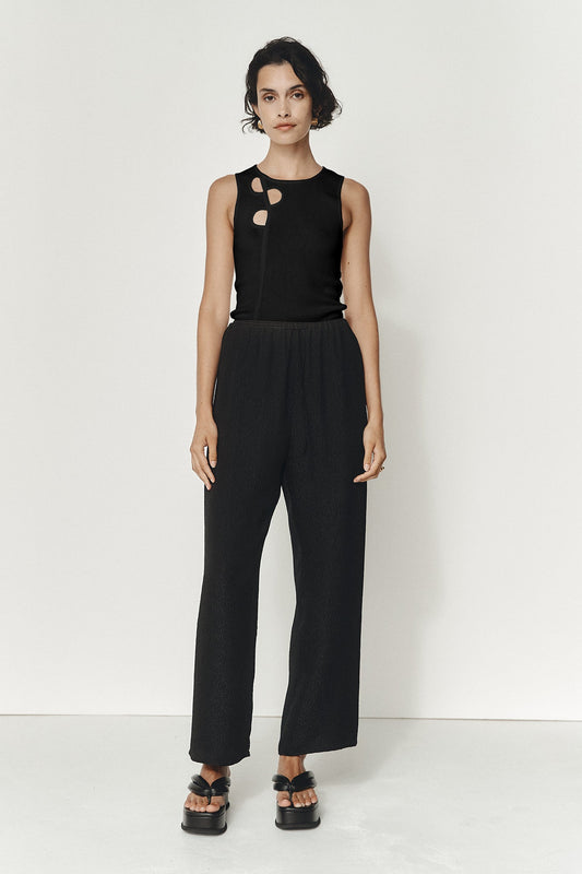 Renee Pant - Textured Black Silk