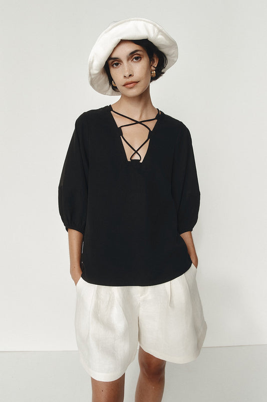 Esma Top - Black Tencel/Linen