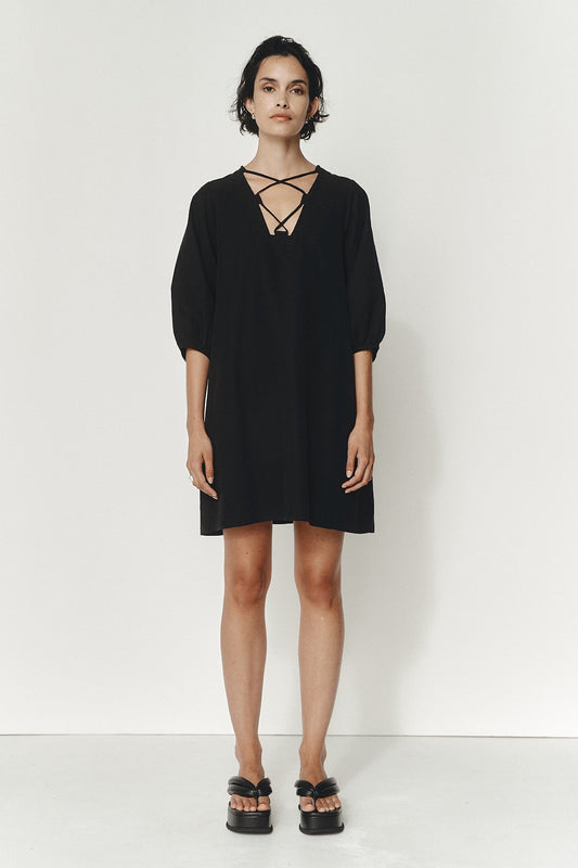 Lunie Dress - Black Tencel/Linen