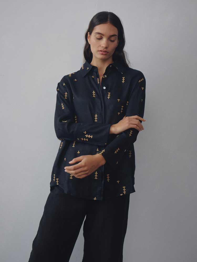 Pepper Shirt - Embroidered Black
