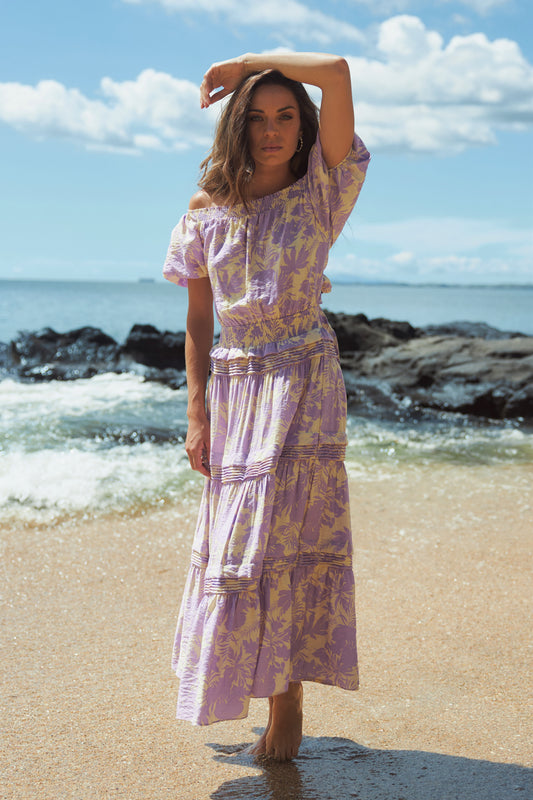 Manila Maxi Dress - Lilac Palm