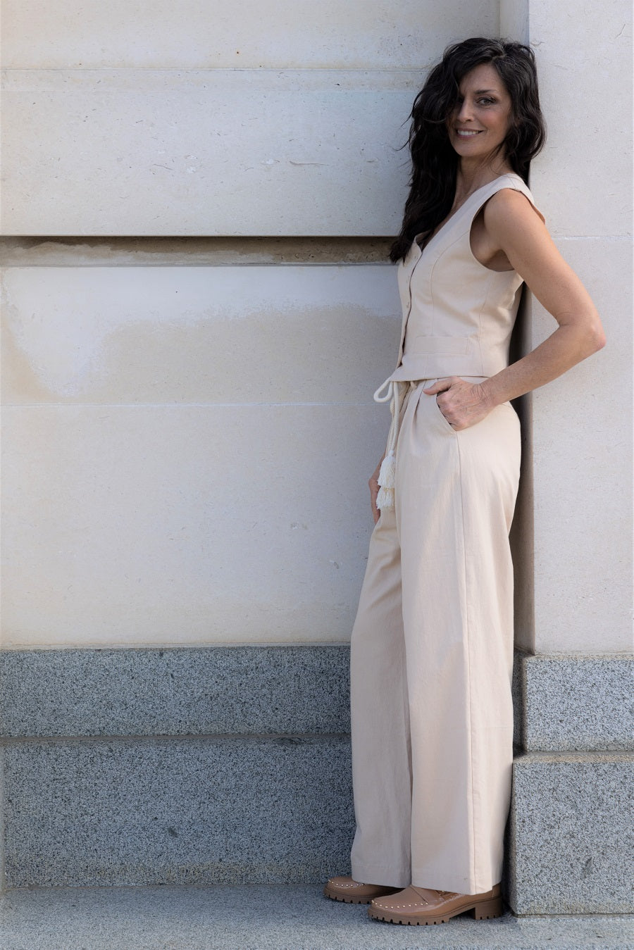 Dune Pants with Rope Tie - Beige Linen