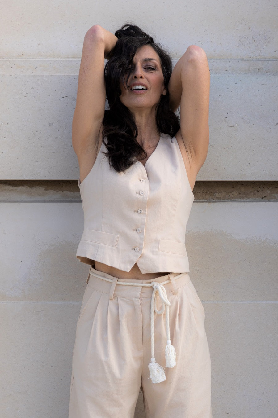 Dune Pants with Rope Tie - Beige Linen
