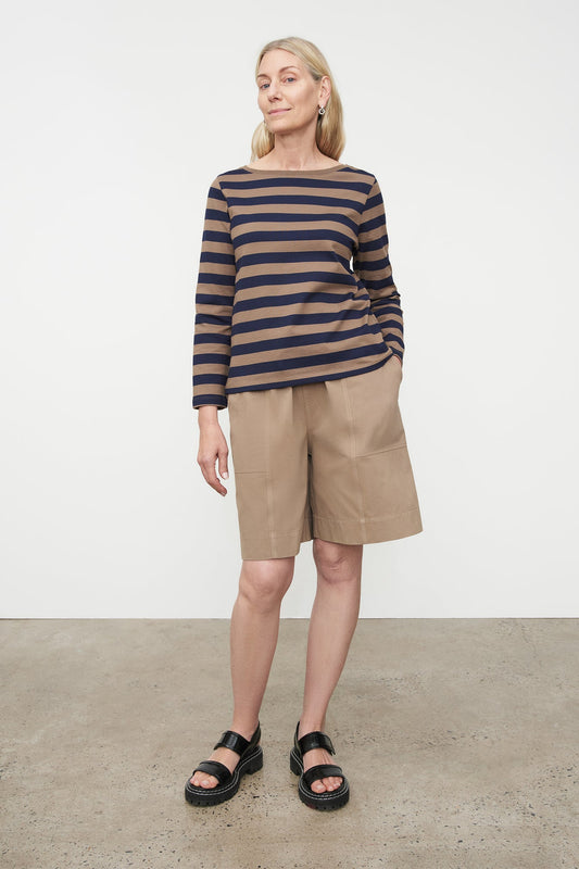 Breton Top - Navy/Taupe Stripe