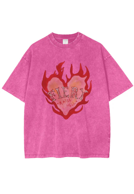 Fiery Oversize Tee - Rose Red