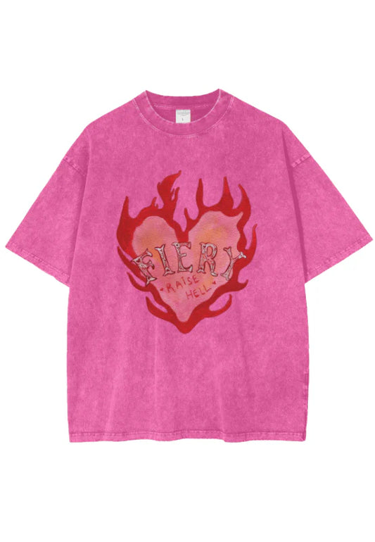 Fiery Oversize Tee - Rose Red