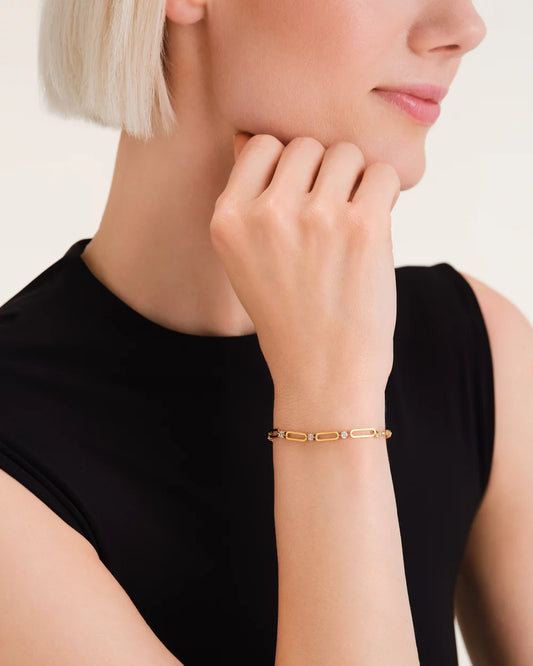 Round Crystals and Paperclip Bracelet - Gold J1024