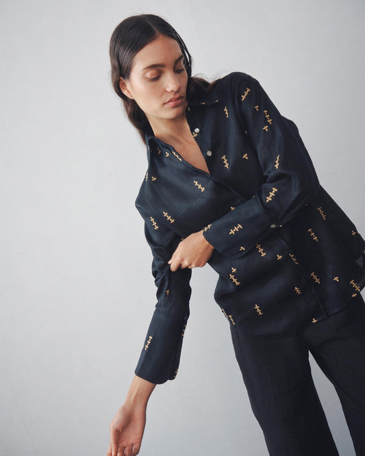Pepper Shirt - Embroidered Black