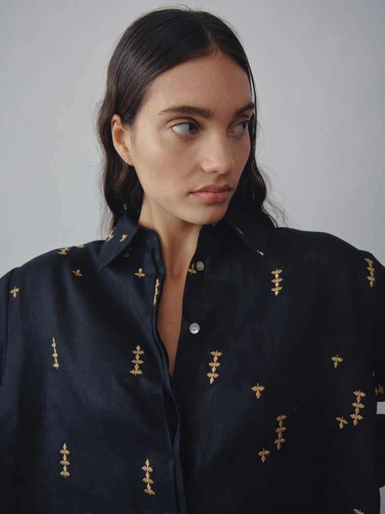 Pepper Shirt - Embroidered Black