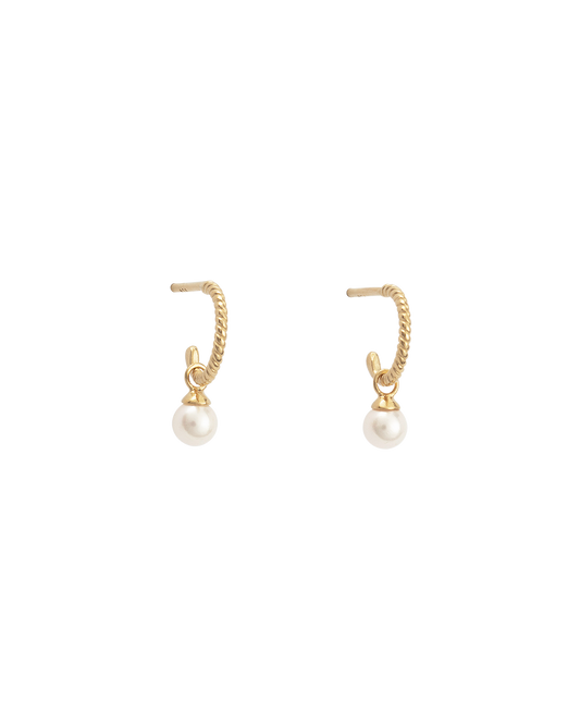 Tiny Pearl Hoops - Gold