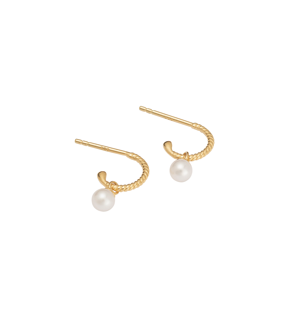 Tiny Pearl Hoops - Gold