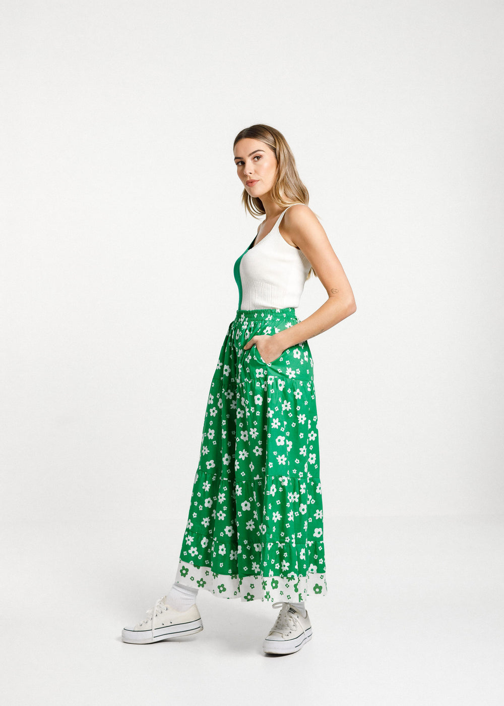 Lucia Skirt - Green and White Garden