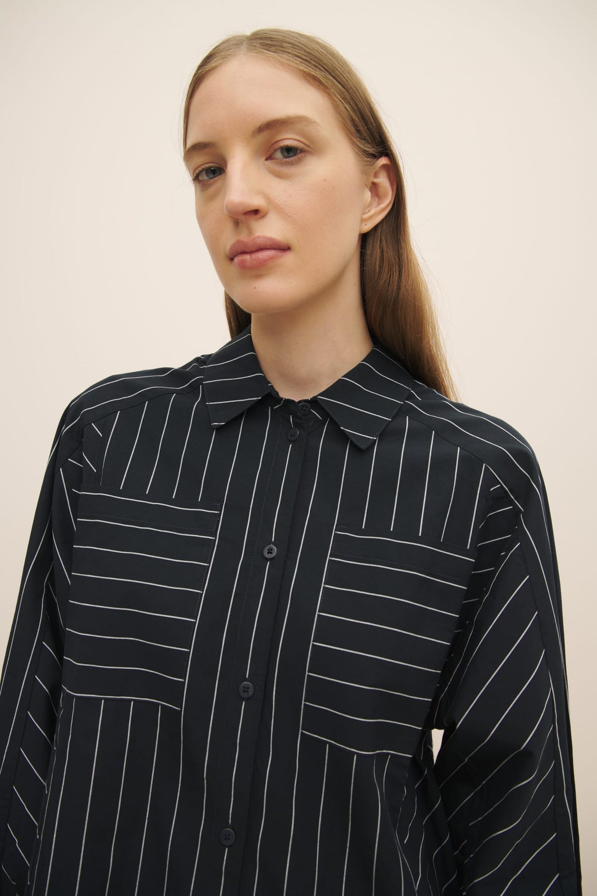 Yves Shirt Dress - Navy Pinstripe