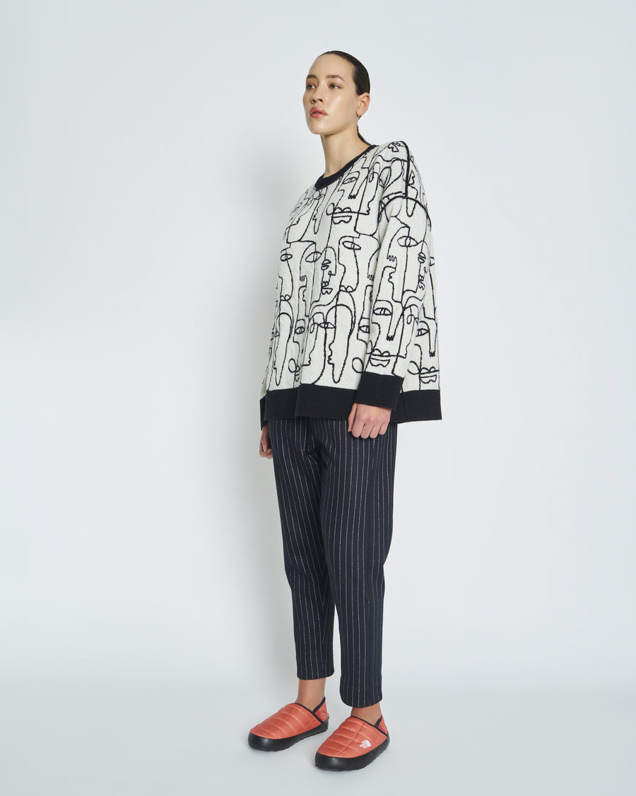 Face Crew Sweater - Black/White