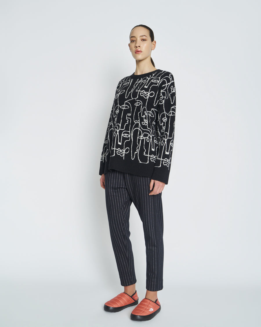 Face Crew Sweater - Black/White