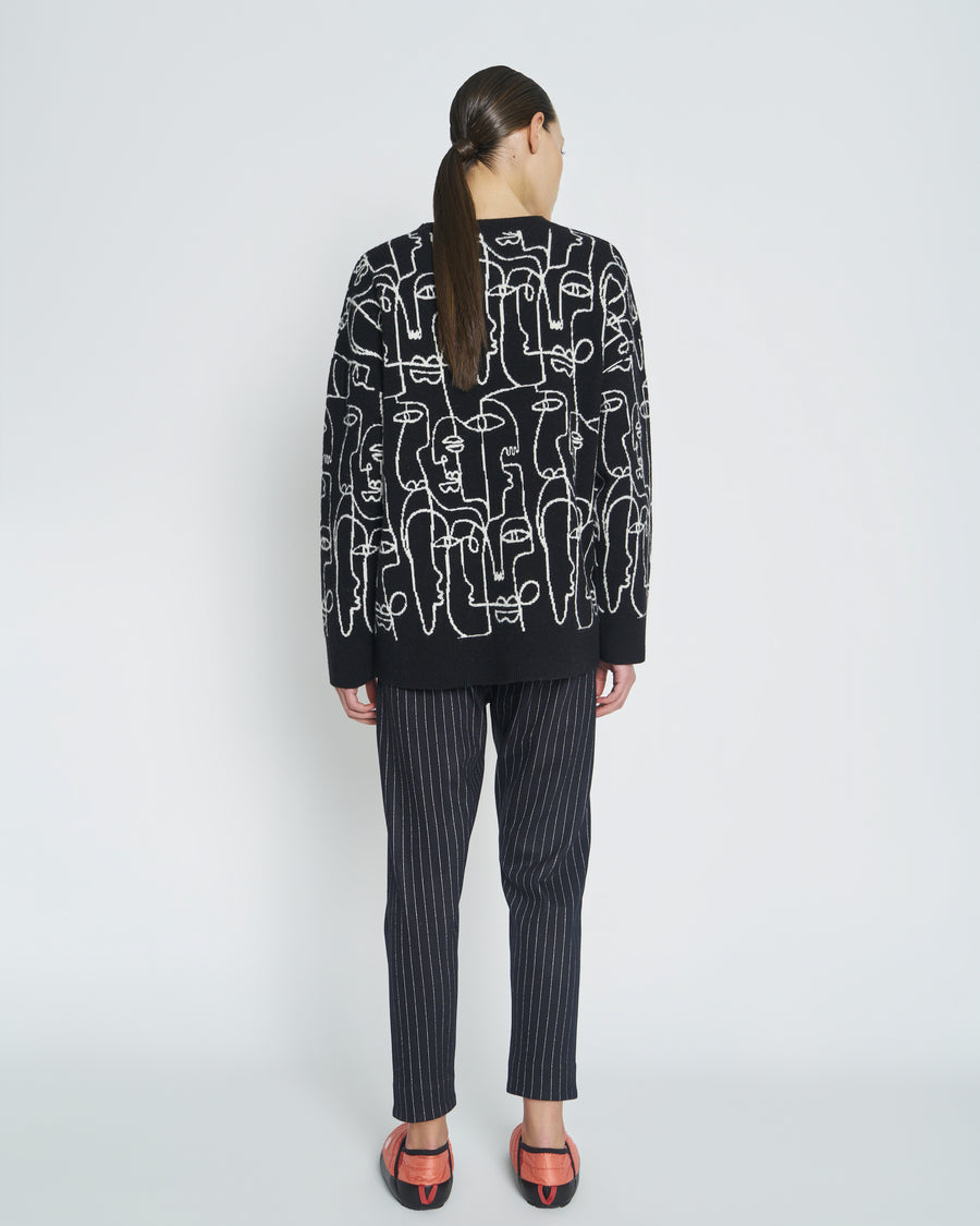 Face Crew Sweater - Black/White