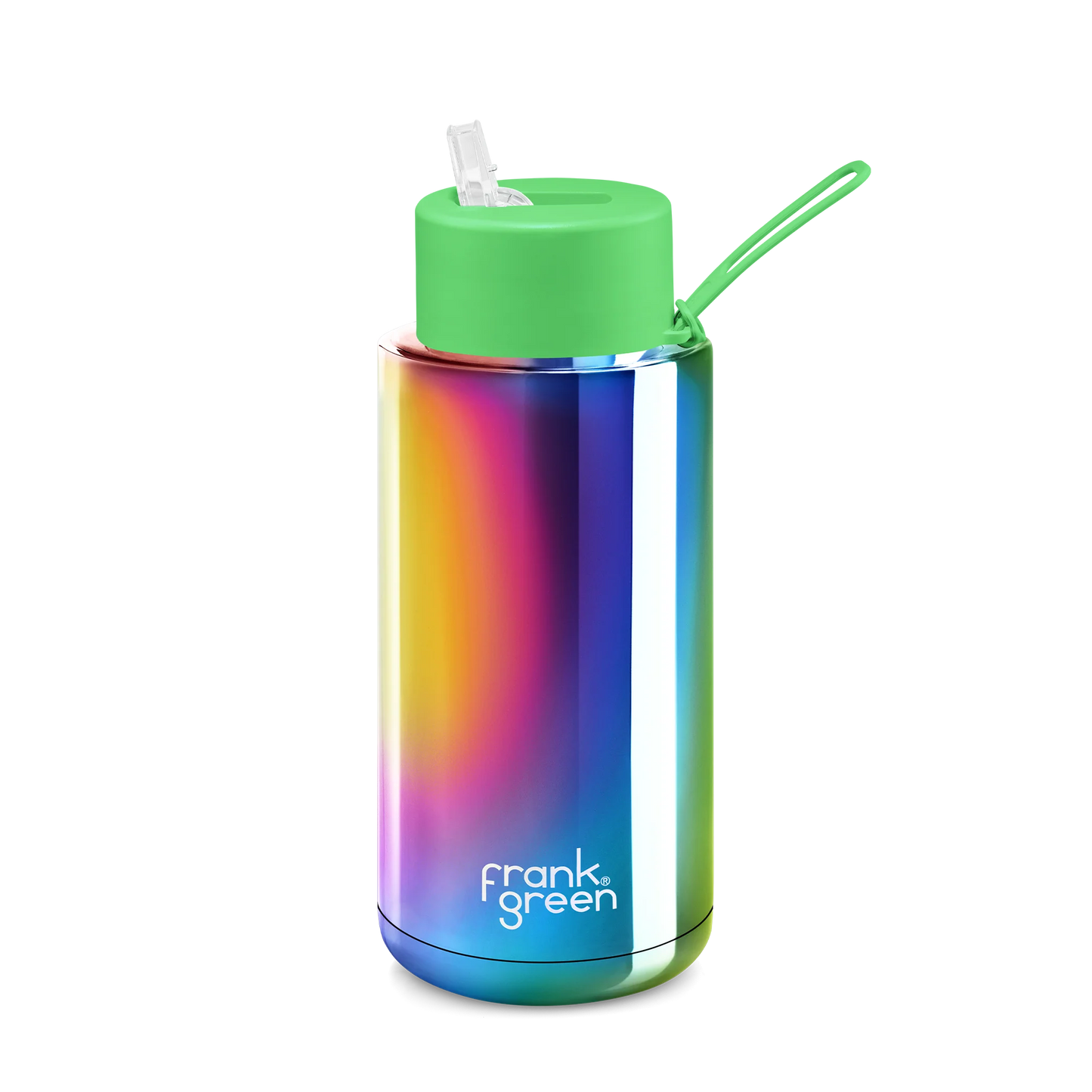 34oz Reuseable Bottle - Rainbow w Neon Green Lid