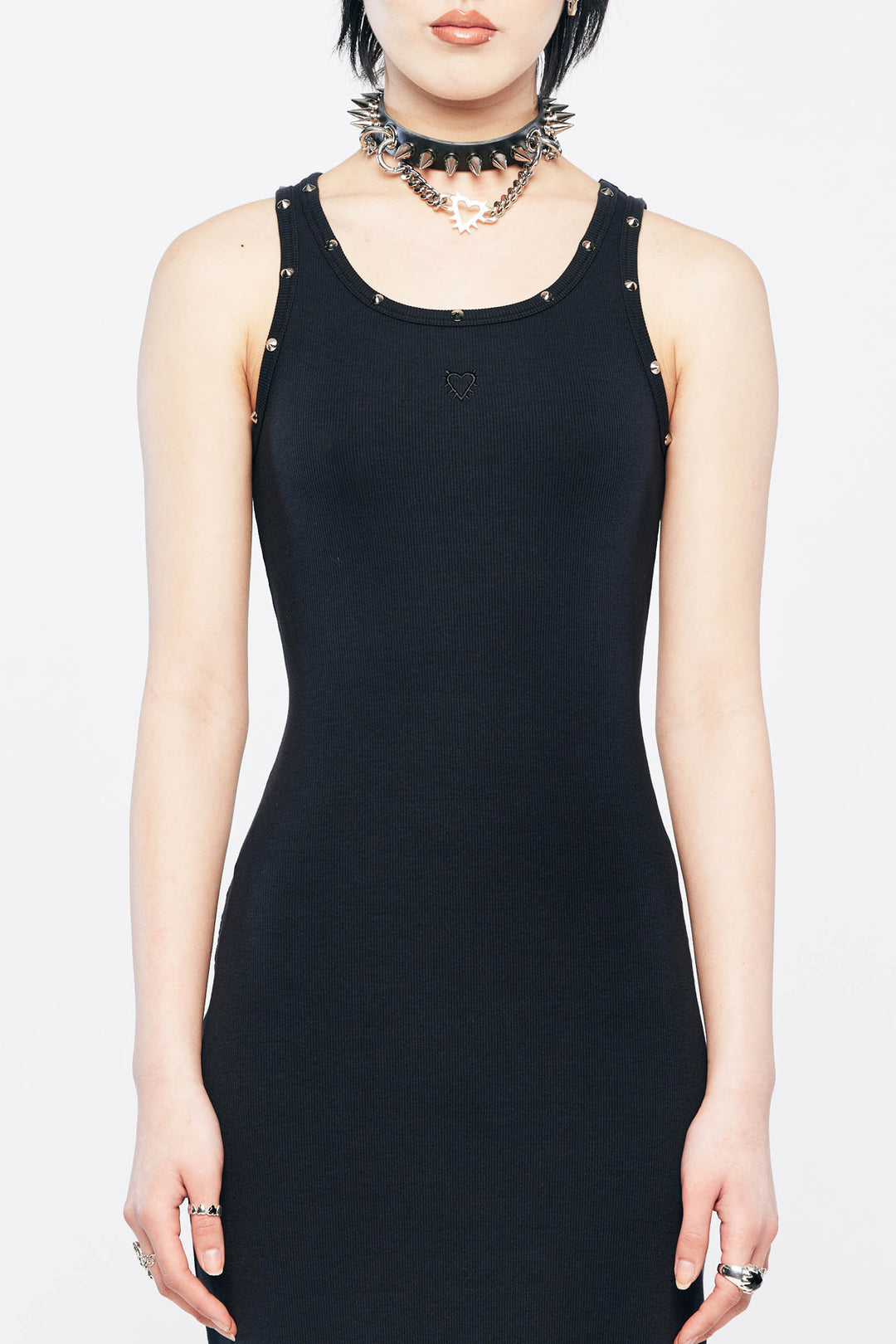 Studded Heart Midi Dress - Black
