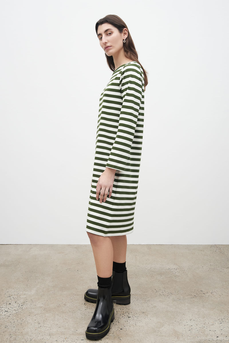 Breton Dress - Deep Green Stripe