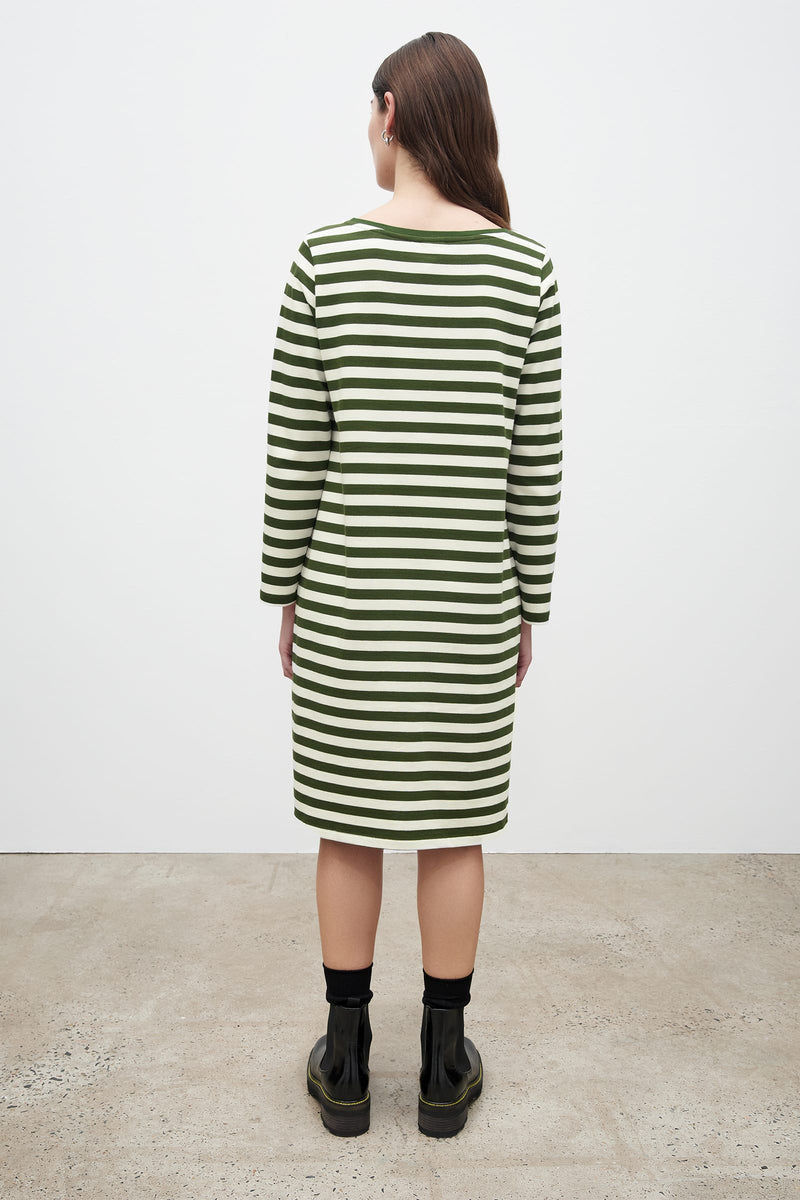 Breton Dress - Deep Green Stripe