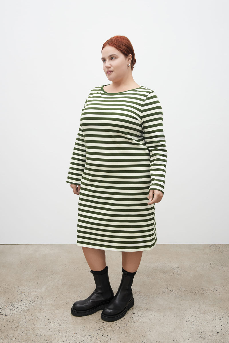 Breton Dress - Deep Green Stripe