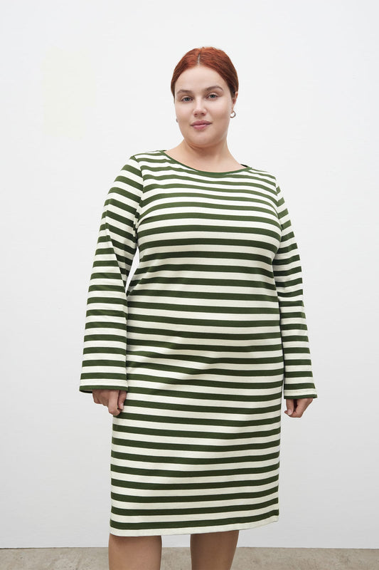 Breton Dress - Deep Green Stripe