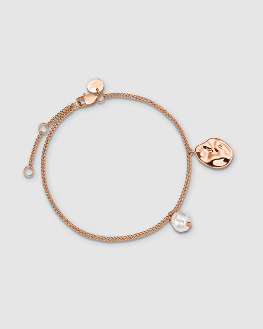 Pearl and Wave Charm Bracelet - Rose Gold - J438