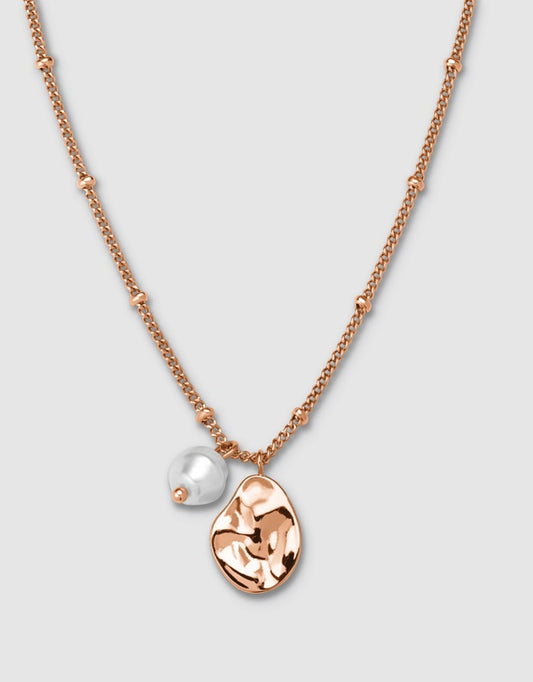 Pearl and Wave Necklace - Rose Gold - J447