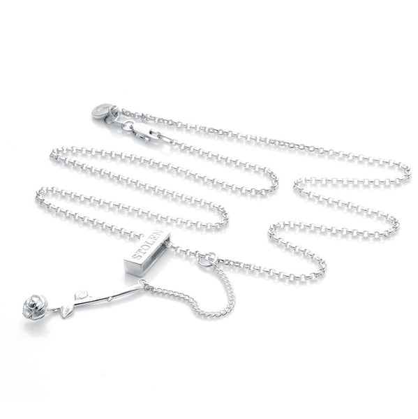 Stem Rose Necklace - Silver