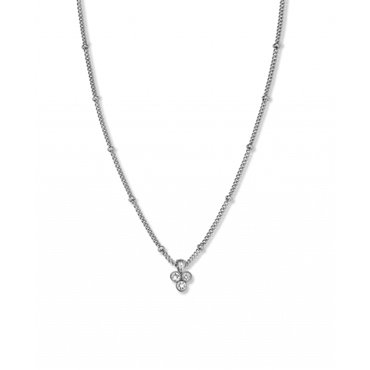 Triple Crystal  Necklace - Silver - J442